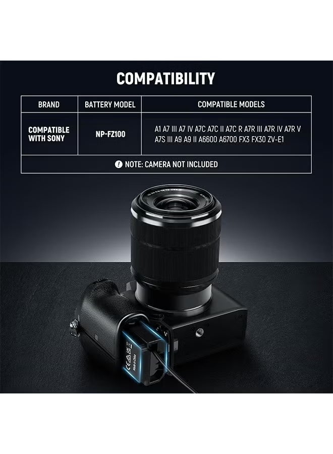 نيوير بطارية NEEWER D Tap to NP-FZ100 وهمية مع كابل لبطارية التركيب V، مصدر طاقة مستمر ومستقر لكاميرات Sony ZV-E1 A1 A7 III A7 IV A7C II R III IV V A7S III A9 II A6600 A6700 FX3 FX30، VP-FZ100 - Image 3